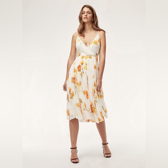 Aritzia Wilfred Midi Floral Dress Beaune Yellow Orange Sundress Women’s Size S - Picture 1 of 3